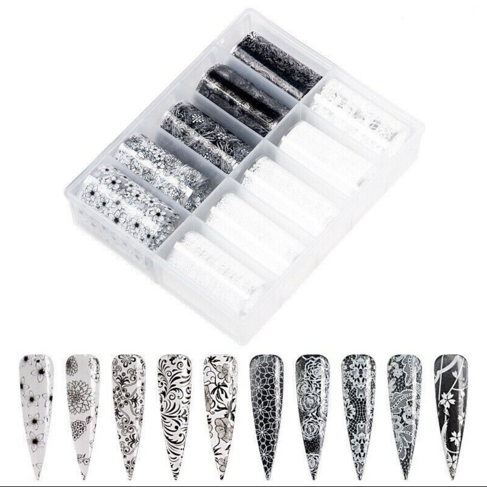 Black & White Lace - Transfer Foil Nail Art - BW25
